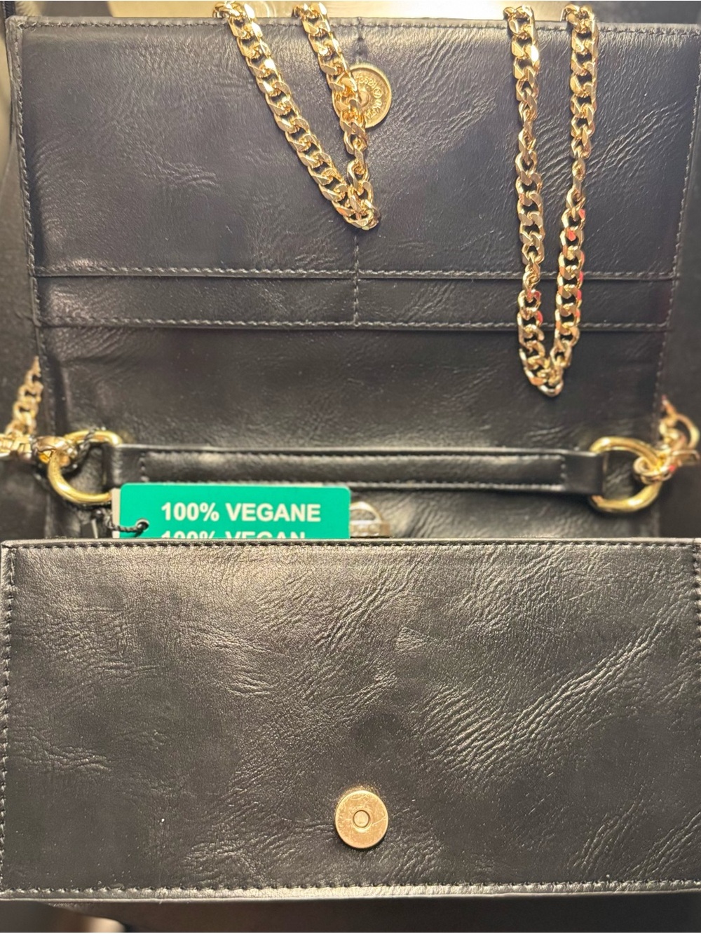 Black Vegan Crossbody Bag with Gold Chain